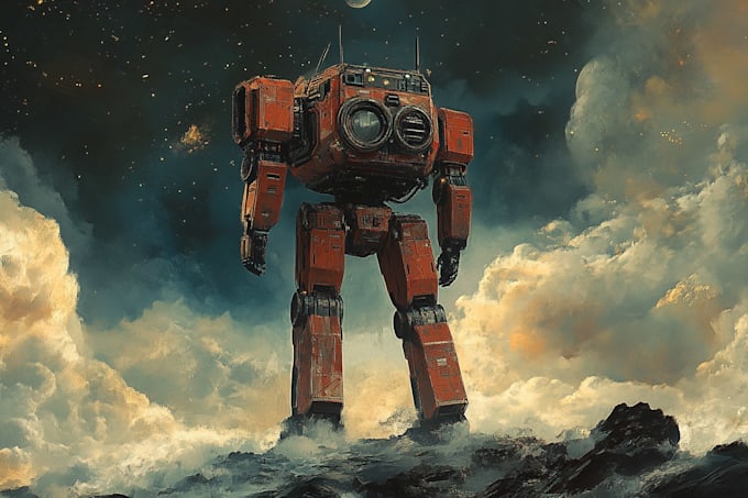 create retro mecha or scifi gundam art