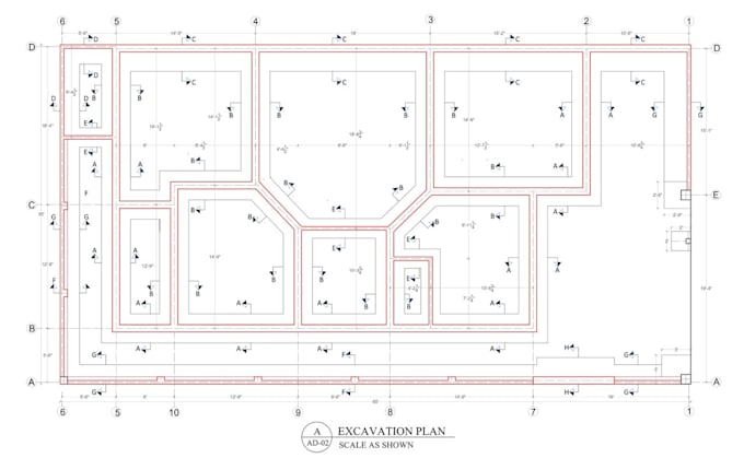 2d working plan, location plan, excavation plan, foundation, sectional elevation