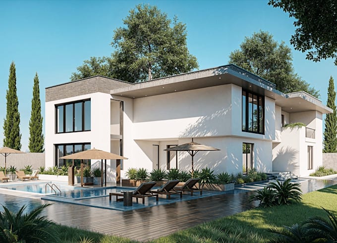 render architectural commercial house, 3d modeling house building exterior, cgi