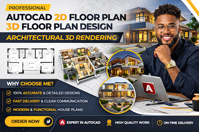 do autocad 2d floor plan, 3d floor plan design and architectural 3d rendering