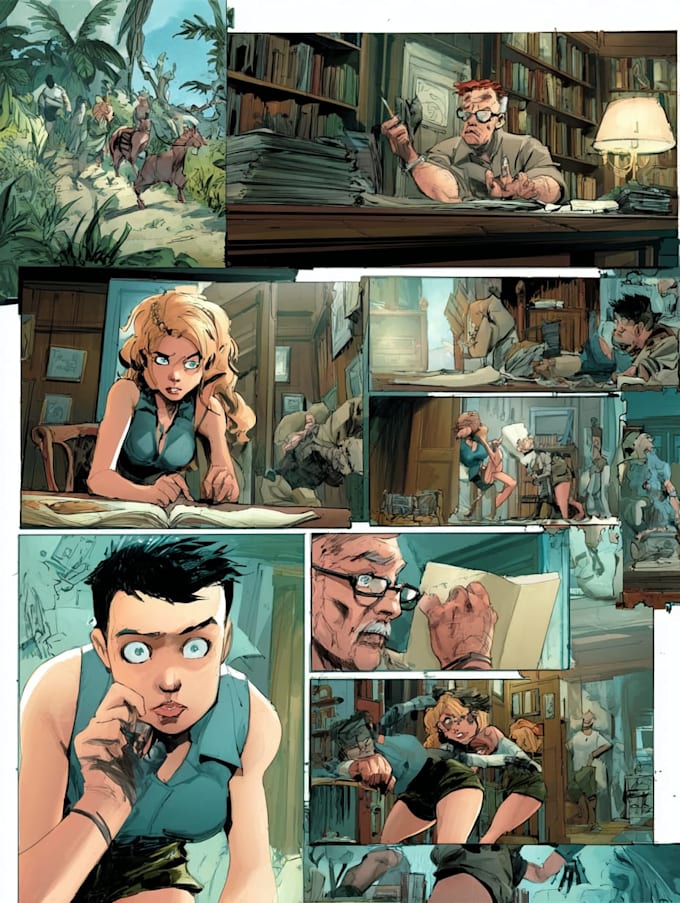design a creative comic strip with detailed panels