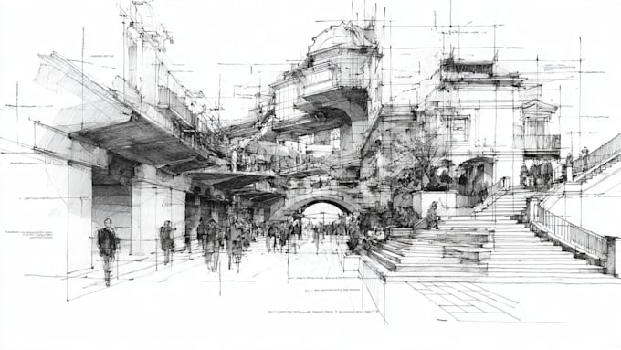 digitally sketch architecture and interior illustration