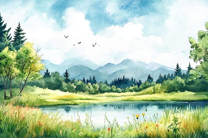illustrate a watercolor landscape illustration