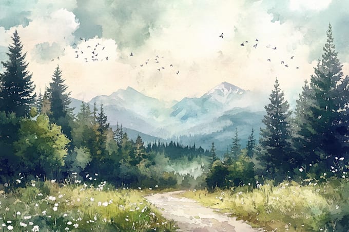 draw a watercolor landscape illustration