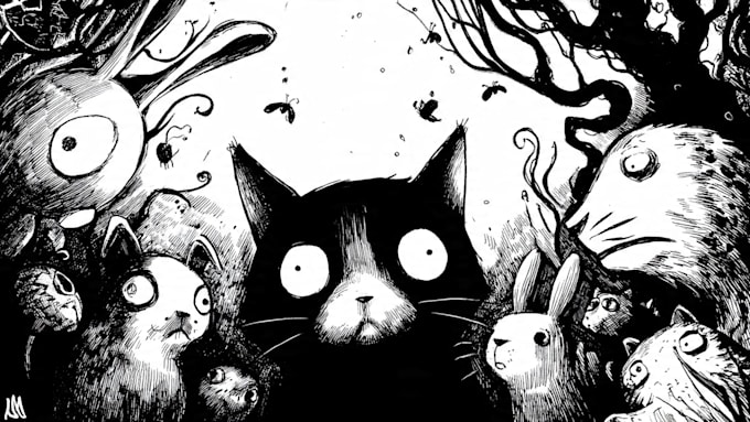 draw unique black and white illustration
