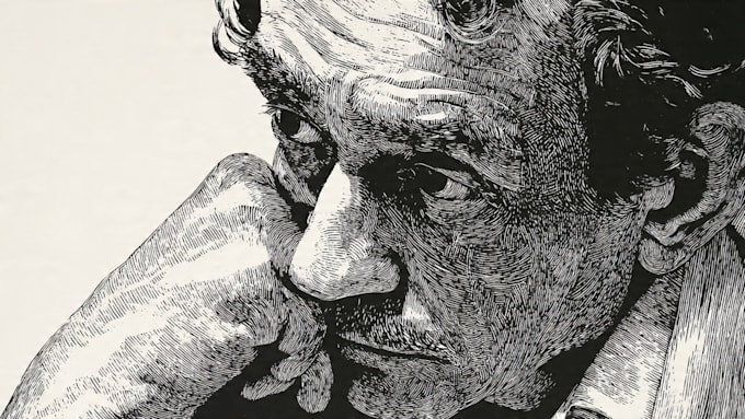 draw a portrait drawing in linocut illustration