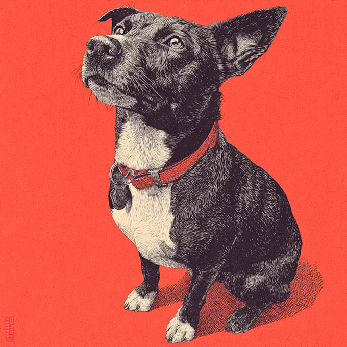 create custom pet portrait linocut illustration
