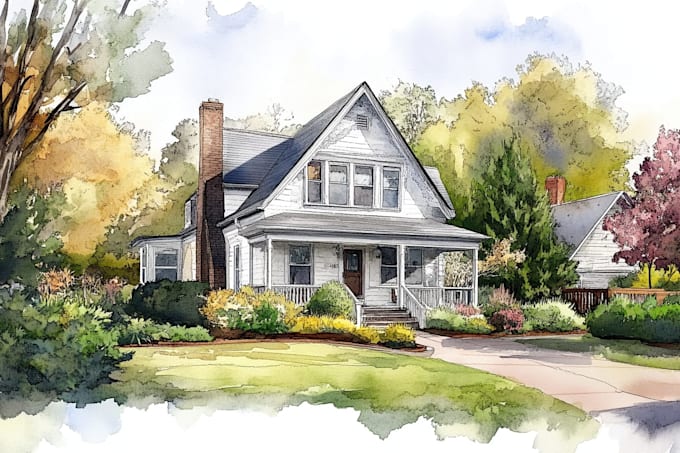 draw a watercolor house painting