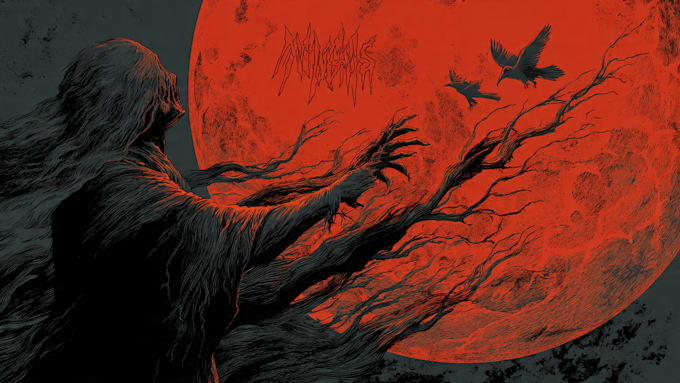 create detailed dark art illustrations for bands and merch