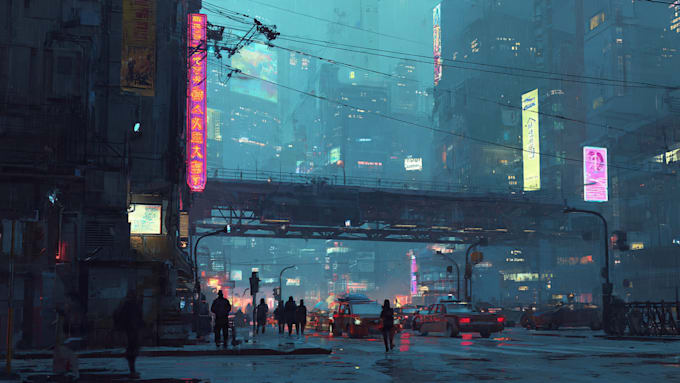 Make a illustration of futuristic cyberpunk city by Mequashiaod | Fiverr