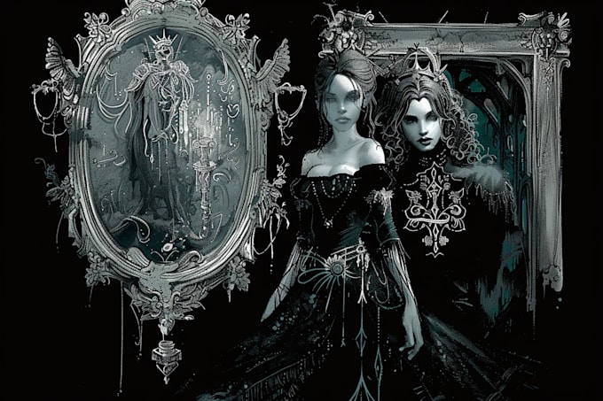 create dark art, metal, gothic illustration