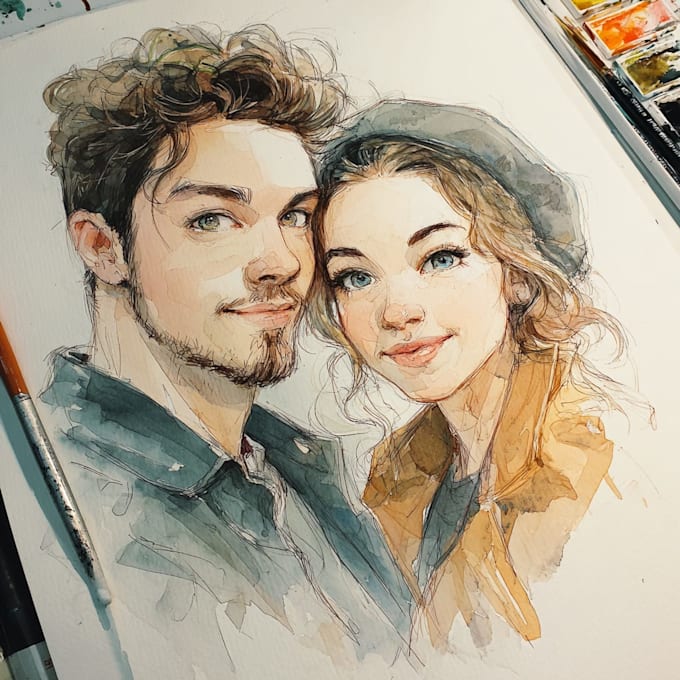 make a watercolor couple portrait
