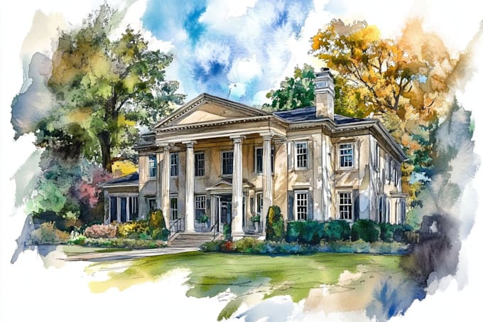 do an watercolor house portrait