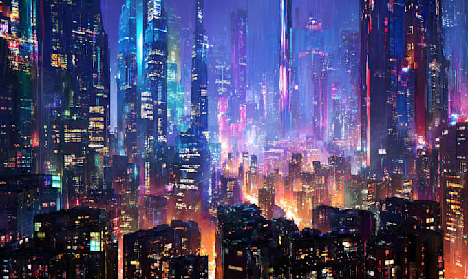 create detailed cyberpunk city background