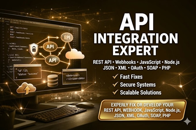 fix or develop rest api, webhook, javascript, nodejs, json,XML, oauth, soap, php
