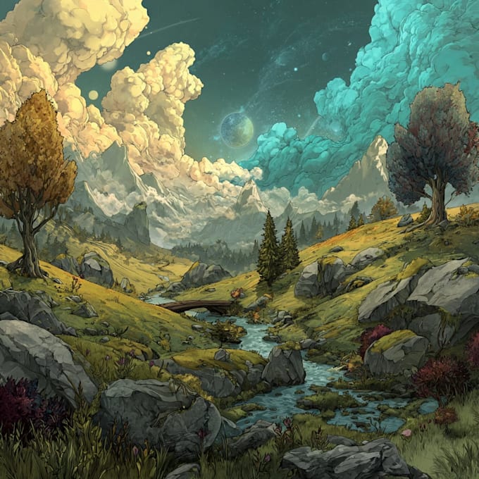 make a fantasy landscape illustration