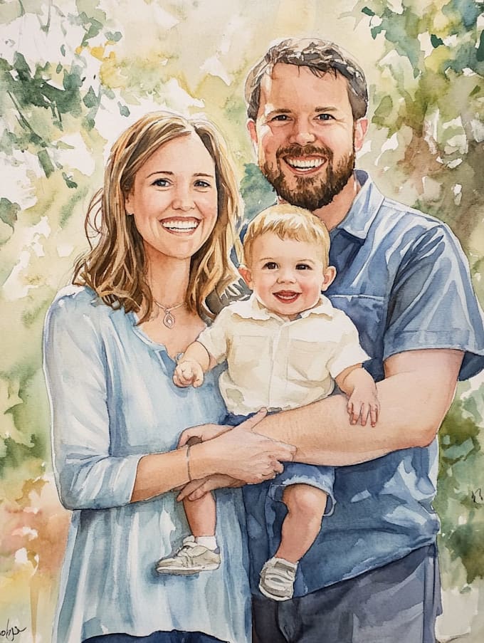 draw a watercolor family portrait