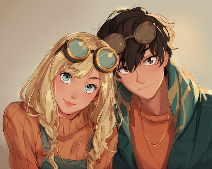 draw cute couple anime portrait
