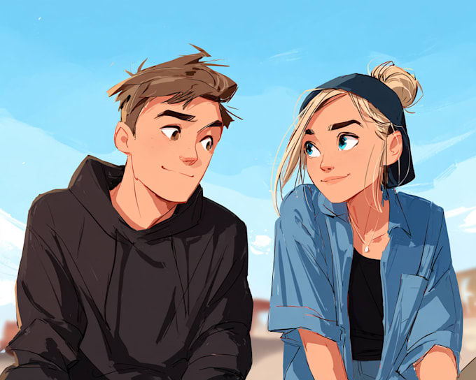 design a romantic couple in anime style