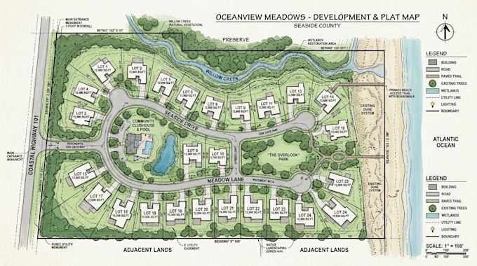 Draw a custom plat map illustration or architectural site plan by ...