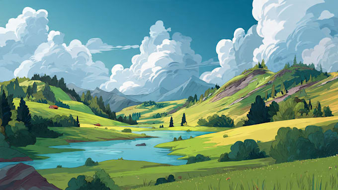 redraw landscape to cartoon vector