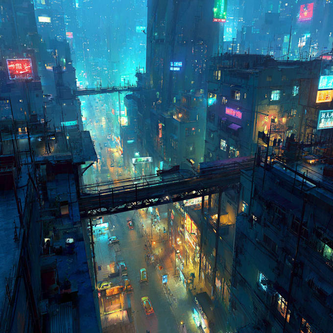 design an cyberpunk sci fi futuristic city