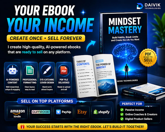 create ai ebook with content, design, and cover for passive income