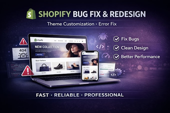 Fix shopify bugs errors redesign shopify website coding theme ...