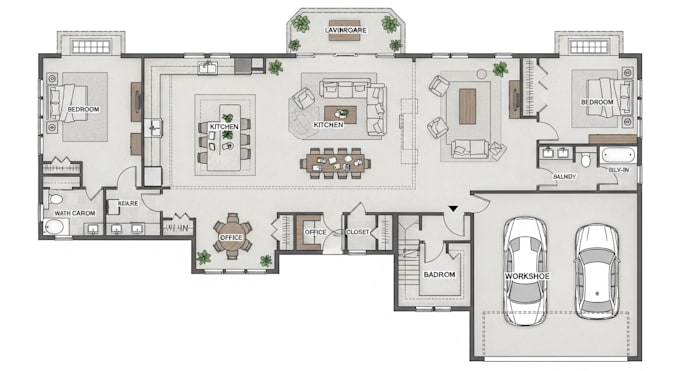 design and render your 2d barndominium floor plan