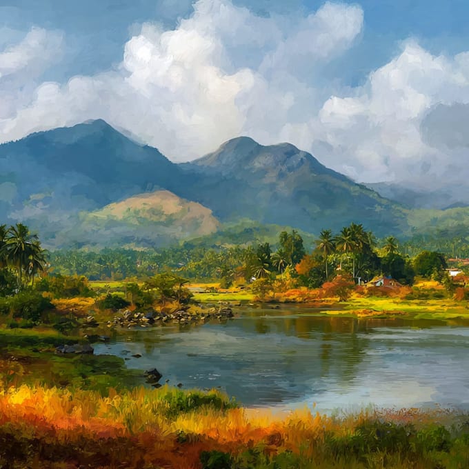 create digital oil paint style landscape art