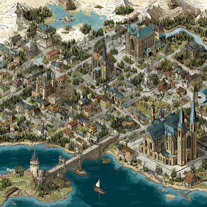 create a marvelous vintage fantasy vector map, illustration for you