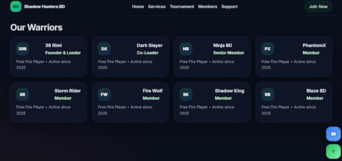 create premium free fire or bgmi clan website with admin panel