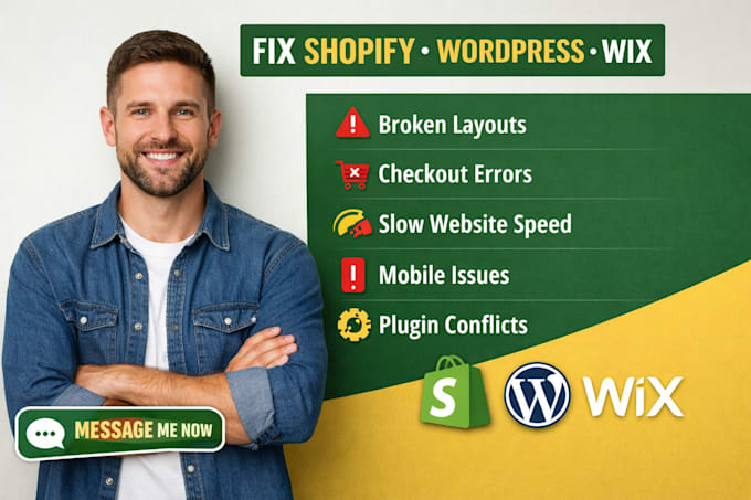 fix shopify wordpress wix website bugs errors speed issues fast bug fix expert