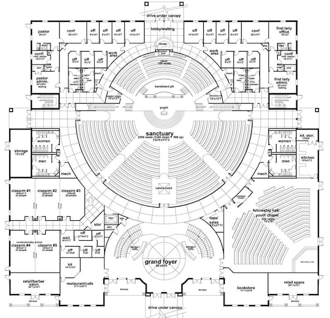 design church seating layout, auditorium or stadium seating plan