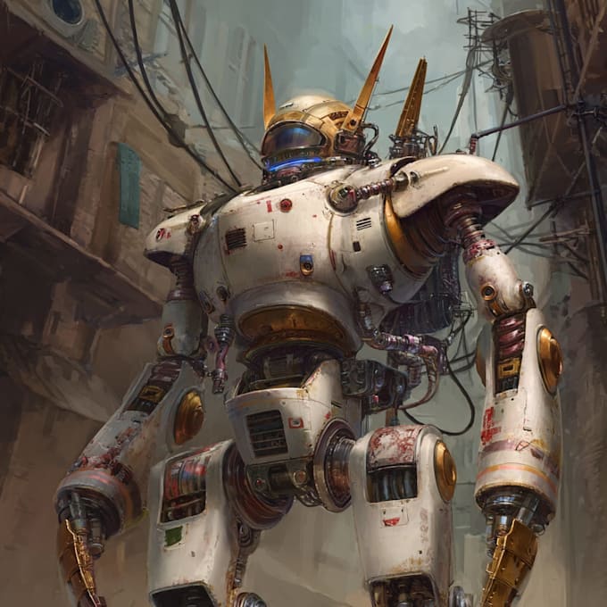 desing a unique mecha robot illustration