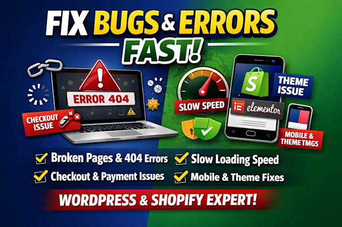 fix broken links wix wordpress bugs shopify errors website issues speed problem