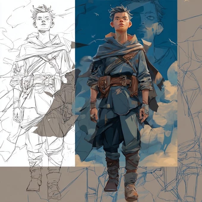 draw concept art of knights, medieval, fanatsy character