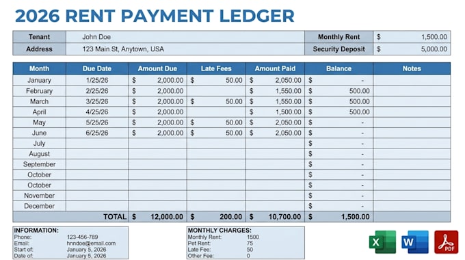 design simple landlord rent tracking and tenant payment tracker spreadsheet