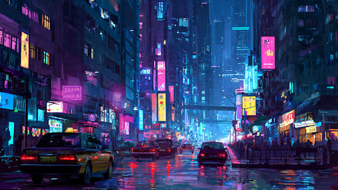 make cyberpunk city illustrations