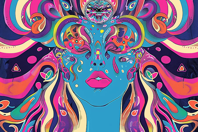 create colorful psychedelic and trippy style illustration