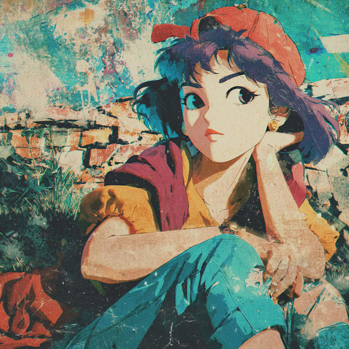 draw a retro 80s 90s anime illustration