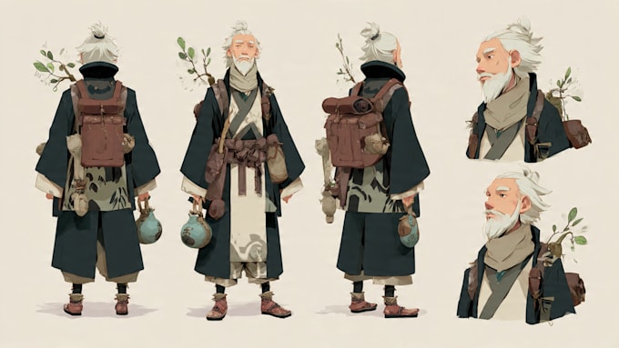 design a professional 2d character reference sheet for your oc