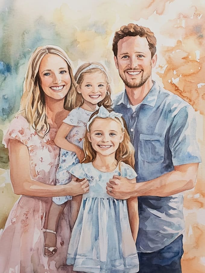draw watercolor family portrait in procreate