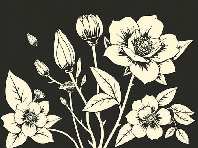 illustrate botanical and linocut vector art