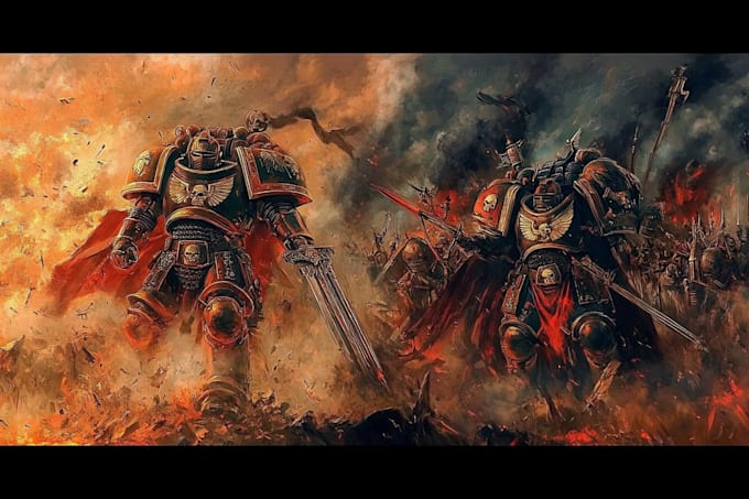 illustrate warhammer army squad with epic grimdark detail