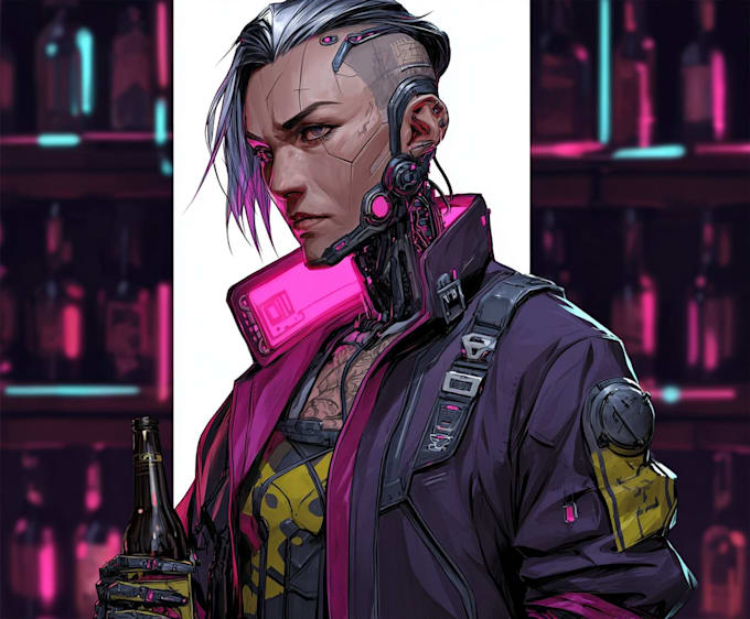 draw high quality cyberpunk character design with neon style