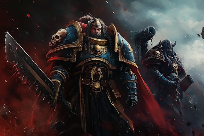 draw warhammer tech priest or cyber character illustration