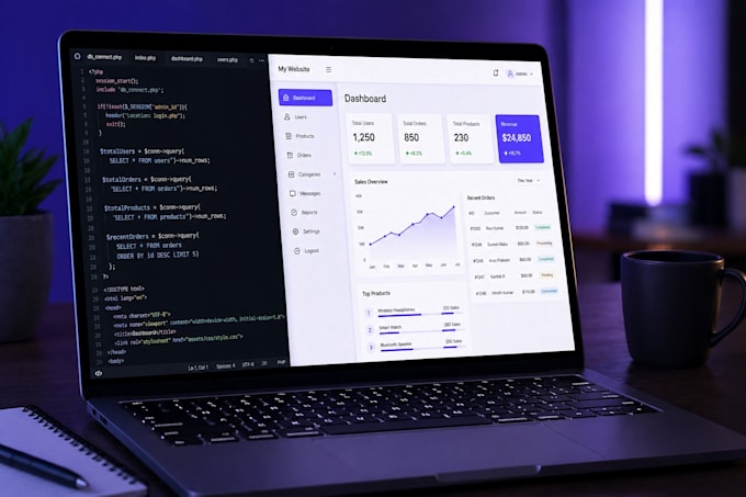 create dynamic PHP website with admin panel and mysql database