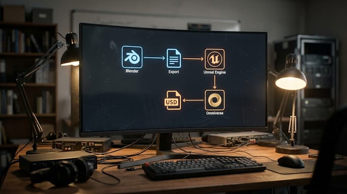 set up 3d workflow and pipeline in blender, unreal engine, nvidia omniverse