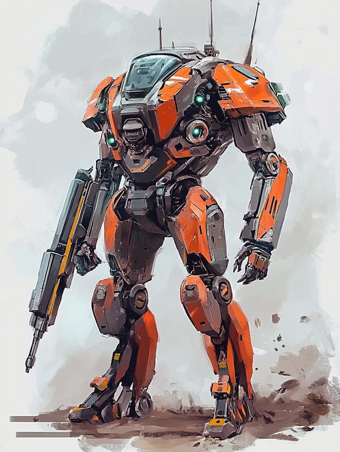 draw high quality robot, mecha concepts